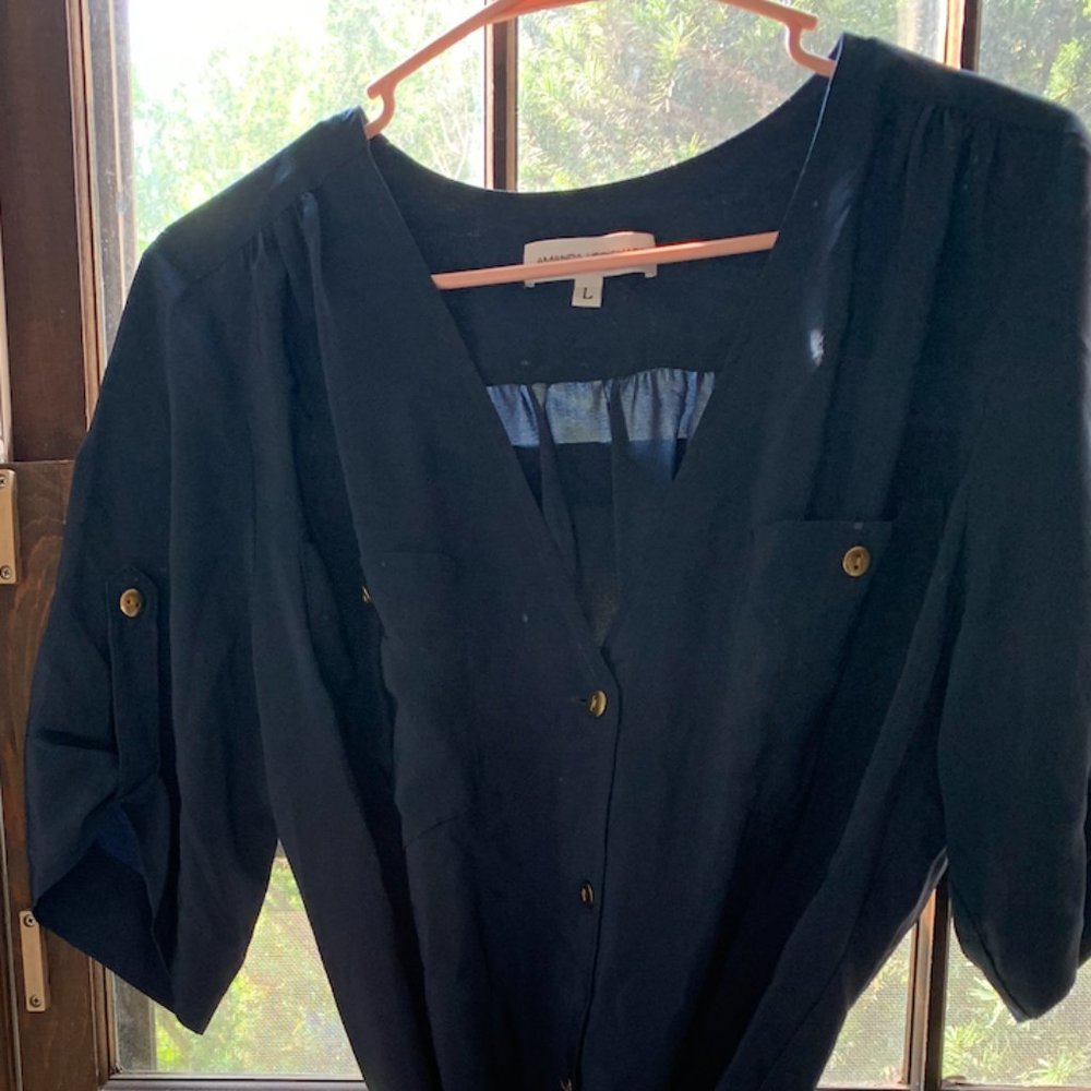 Navy Amanda Uprichard tie-dress with gold details